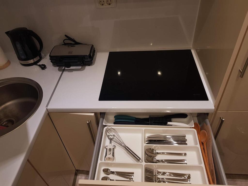 Kuchyň nebo kuchyňský kout v ubytování Apartment Prima