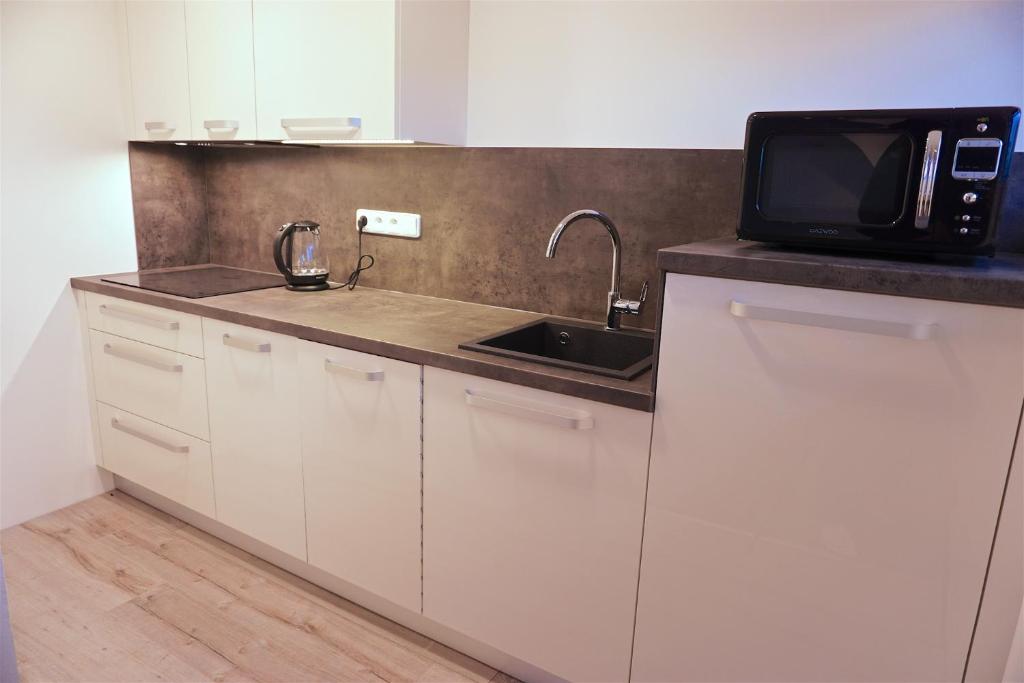 Kuchyň nebo kuchyňský kout v ubytování Apartmány U Lípy