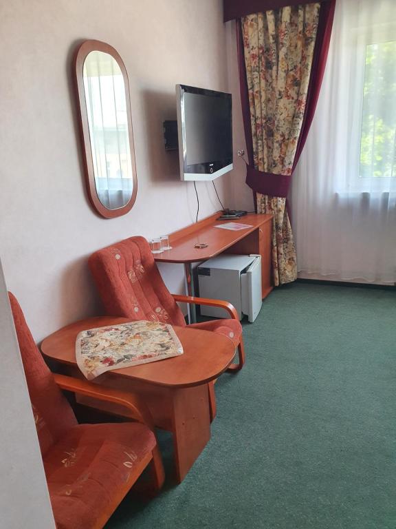 Televízia a/alebo spoločenská miestnosť v ubytovaní Hotel Sudety
