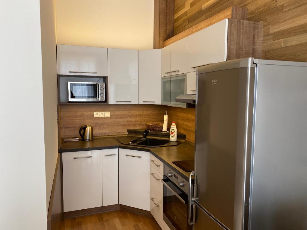 Kuchyň nebo kuchyňský kout v ubytování Apartmán Medvědín 110