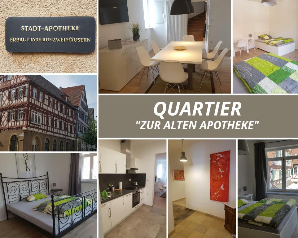 a collage of photos of a kitchen and a apartment at Ferienwohnung in Brackenheim