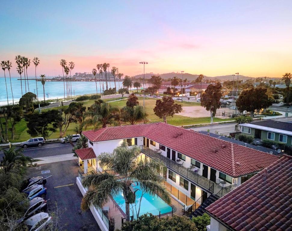 an aerial view of a house with a parking lot at Blue Sands Inn, A Kirkwood Collection Hotel in Santa Barbara