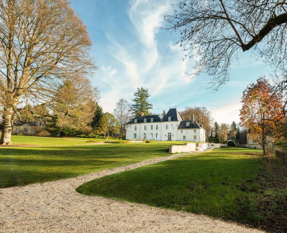 uma grande casa branca no meio de um campo em Chateau de Moison, Domaine Eco Nature em Ivoy-le-Pré