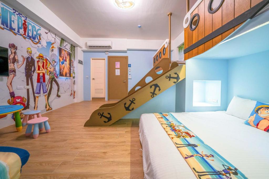Postel nebo postele na pokoji v ubytování Han Tian Slide