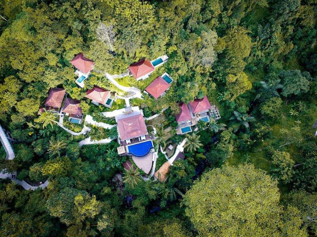an aerial view of a house in the forest at Ubud Hills Villas & Resort in Ubud