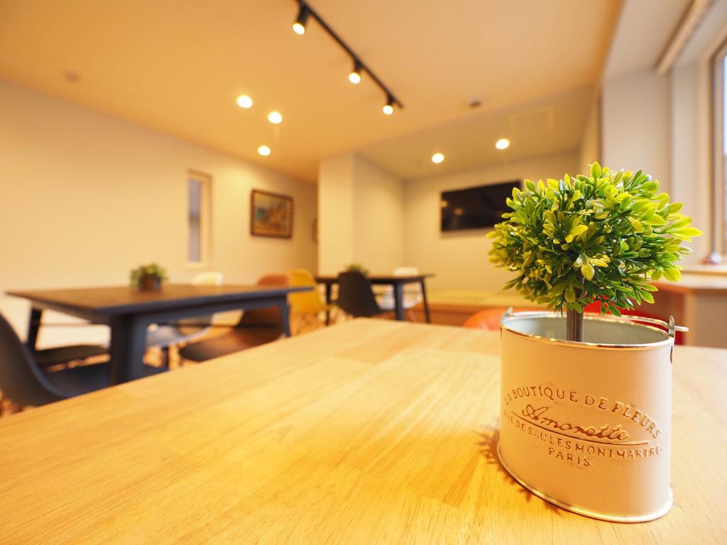 a potted plant sitting on top of a table at Family Tree Guest House in Sapporo