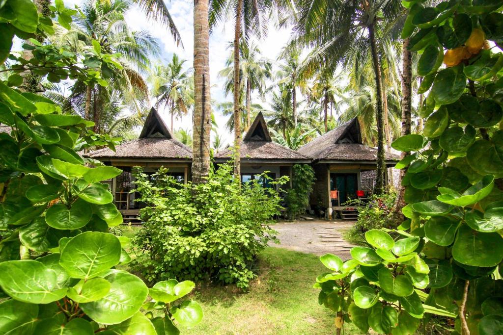 a house with palm trees in front of it at Ferra Resort Siargao in General Luna