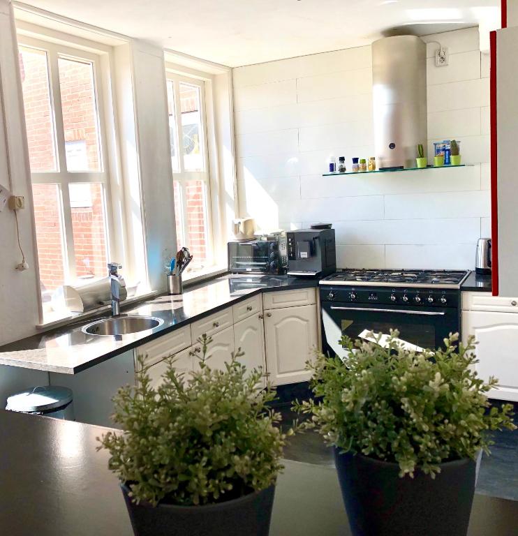 Kuchyň nebo kuchyňský kout v ubytování Ruime studio 'In de drie koningen' in hartje Middelburg