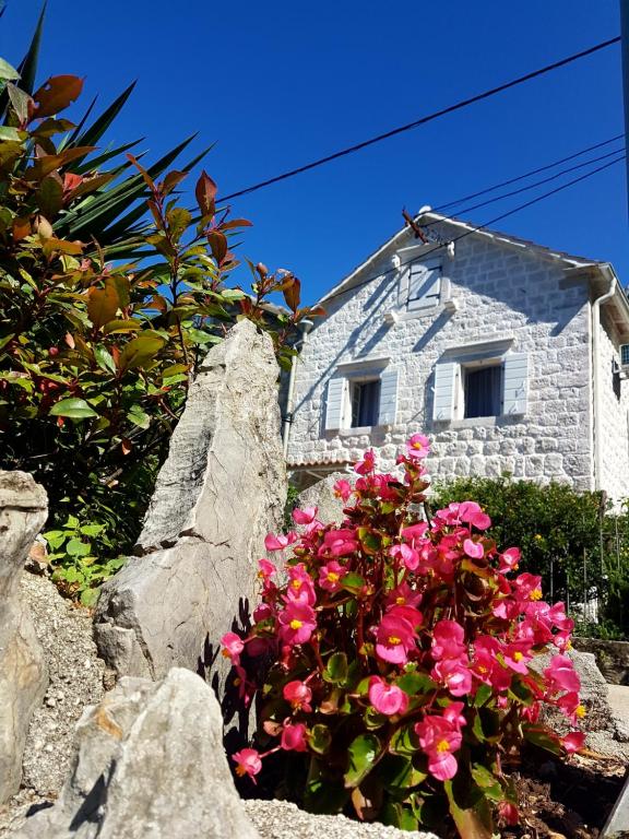 a stone house with pink flowers in front of it at Old Stone Villa Lalosevic in Kotor