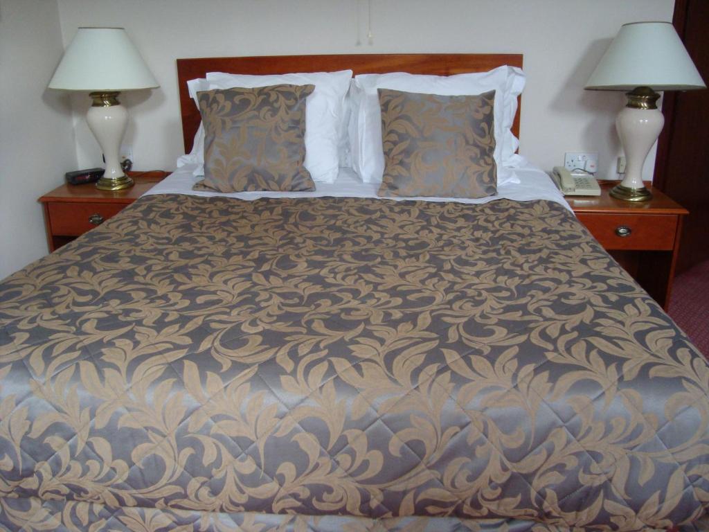 希欽的住宿－費斯酒店，一张位于酒店客房的床位,配有两盏灯