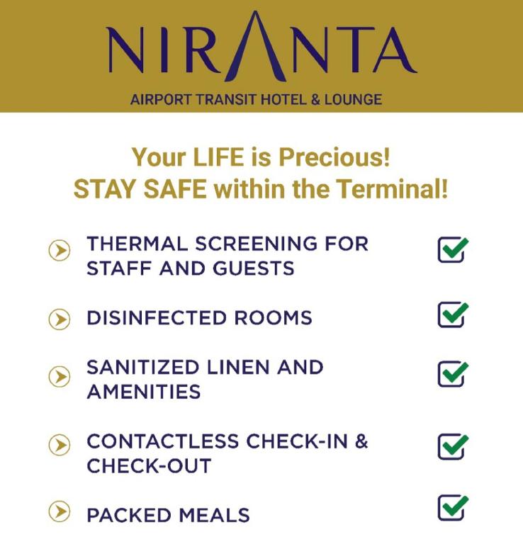 Certifikát, hodnocení, plakát nebo jiný dokument vystavený v ubytování Niranta Transit Hotel Mumbai Airport - At Arrivals