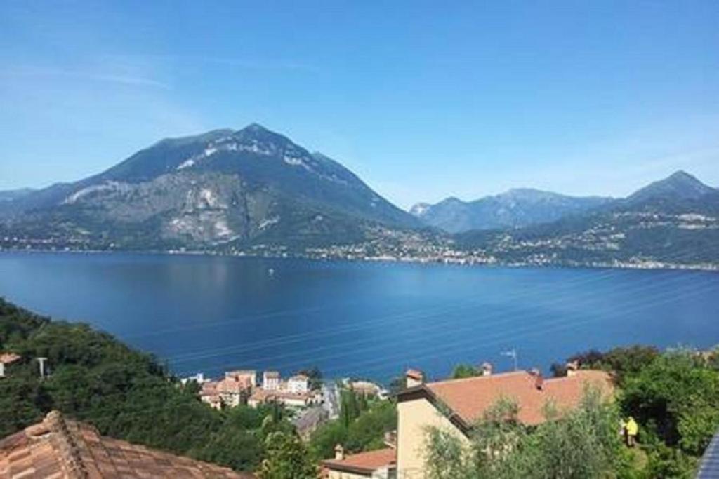 a view of a large body of water with mountains at Cosy Place in Perledo