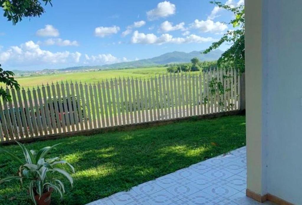 einen Zaun im Hof mit Blick auf ein Feld in der Unterkunft Appartement cosy à Ducos + Terrasse in Ducos