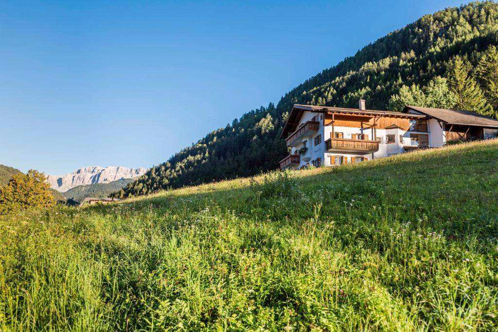 una casa al lado de una colina en un campo en Am Rainell Hof, en Ortisei