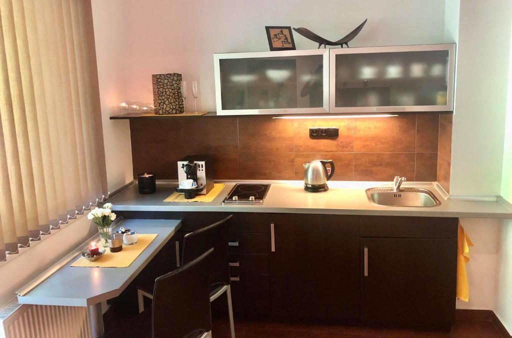 Kuchyň nebo kuchyňský kout v ubytování Apartmány Kolonáda