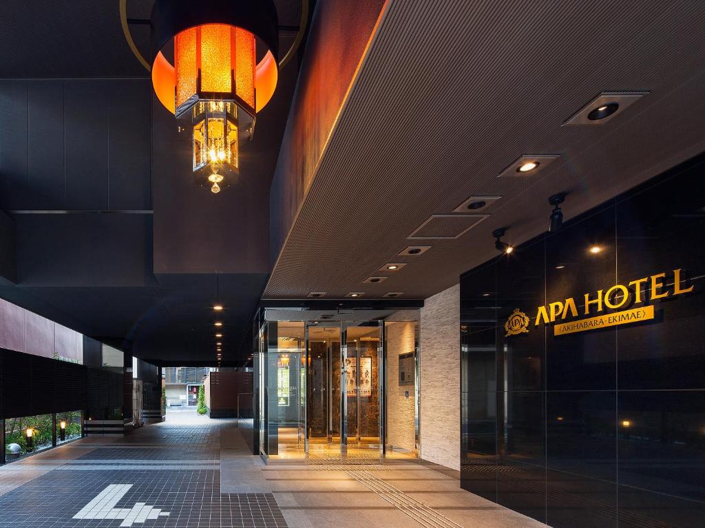 a lobby of a hotel with a chandelier at APA Hotel Akihabara Ekimae in Tokyo