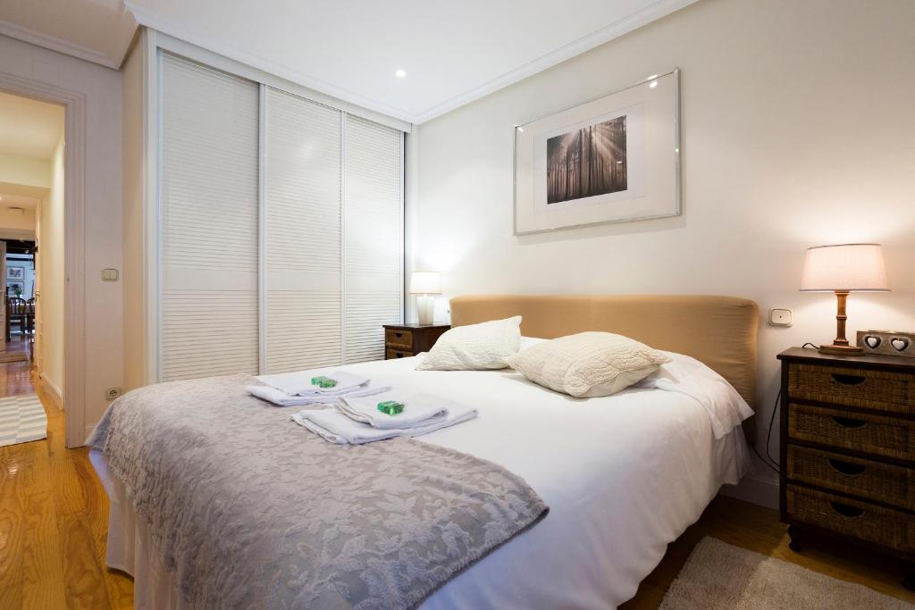 sypialnia z łóżkiem z dwoma naczyniami w obiekcie Txoriak - Basquenjoy w mieście Hondarribia