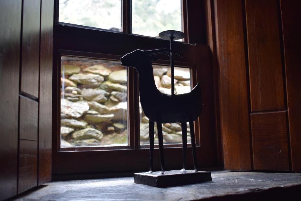 uma cadeira sentada em frente a uma janela em Casa da Cerejinha em Góis