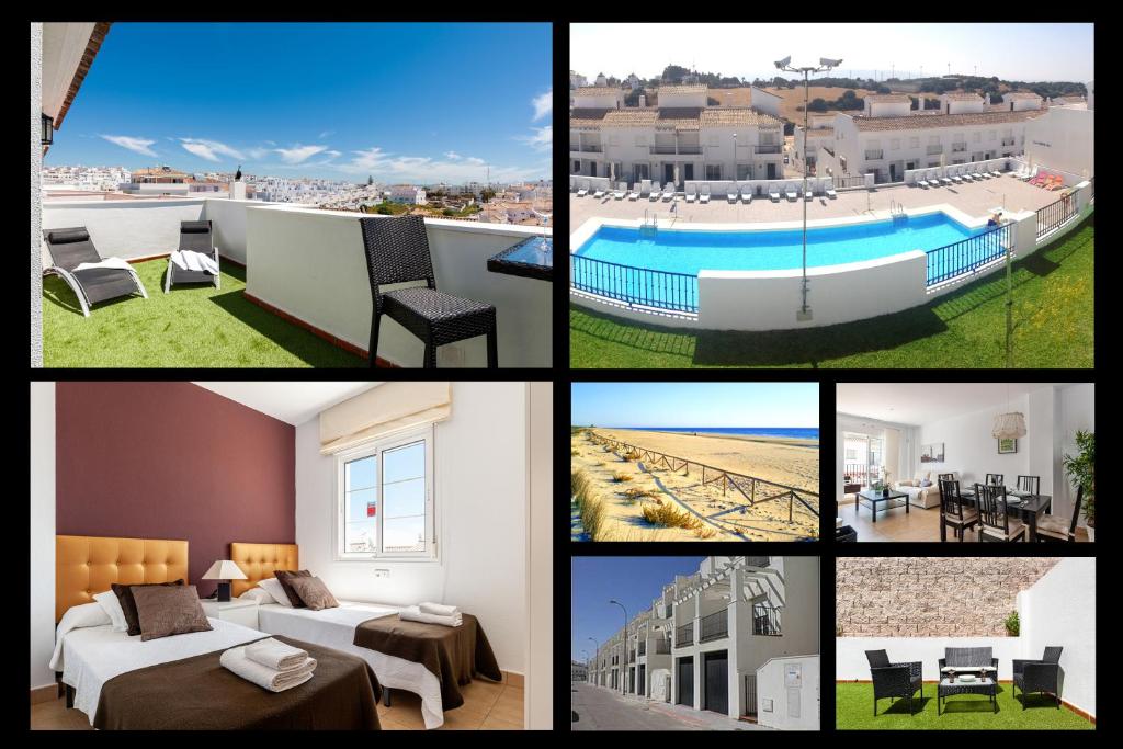 un collage de fotos de un hotel con piscina en Home Vejer, en Vejer de la Frontera