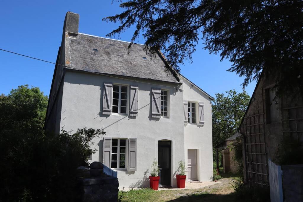 ein weißes Haus mit schwarzem Dach in der Unterkunft Le Clos Loisel Maison ancienne et jardin bucolique in Blay