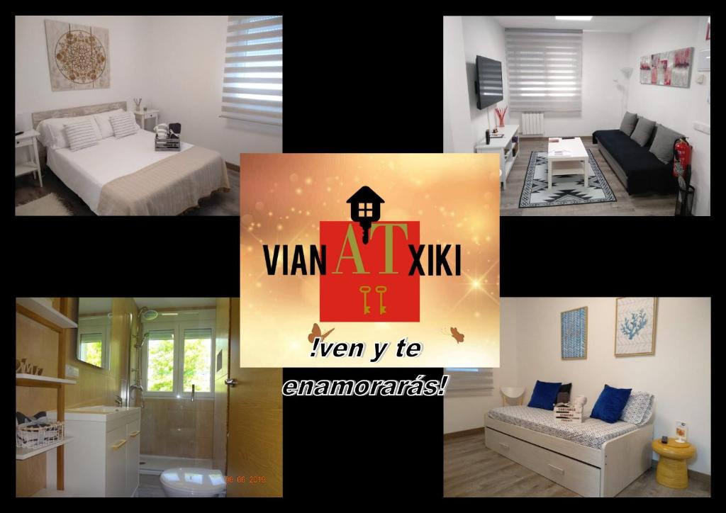 a collage of photos of a bedroom and a room at Vianatxiki in Viana