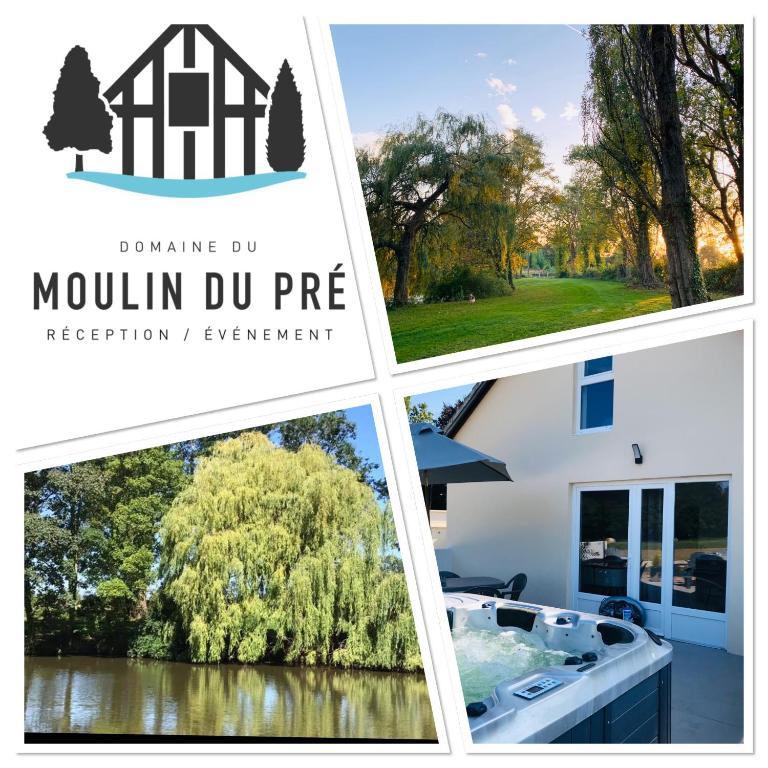 un collage de quatre photos d'une maison dans l'établissement Gîtes des champs & Spa, à Bavent