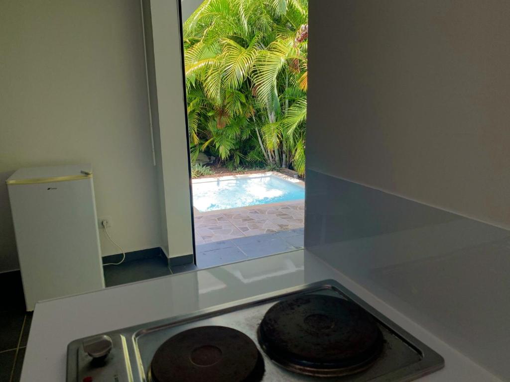Kitchen o kitchenette sa Appartement d'une chambre a Le Moule a 200 m de la plage avec piscine privee terrasse amenagee et wifi