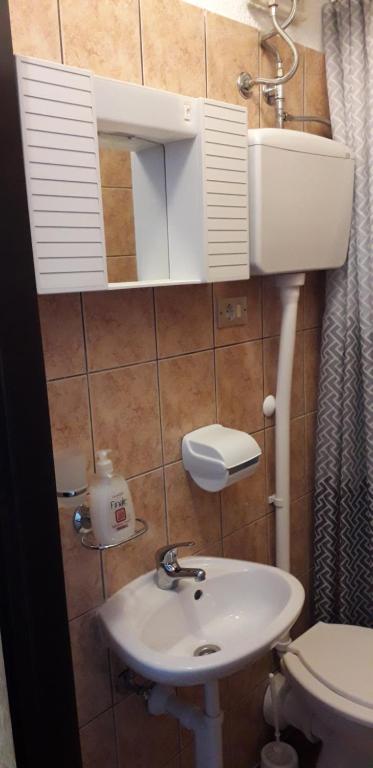 a bathroom with a white sink and a toilet at Delfin Apartments in Sveti Juraj