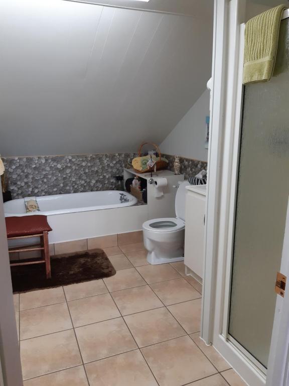 a bathroom with a bath tub and a toilet at Les Gites Makadan in Normandin