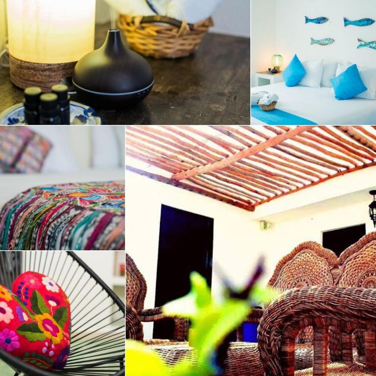 a collage of pictures of different types of furniture at Hidalgo Boutique Rooms in Isla Mujeres