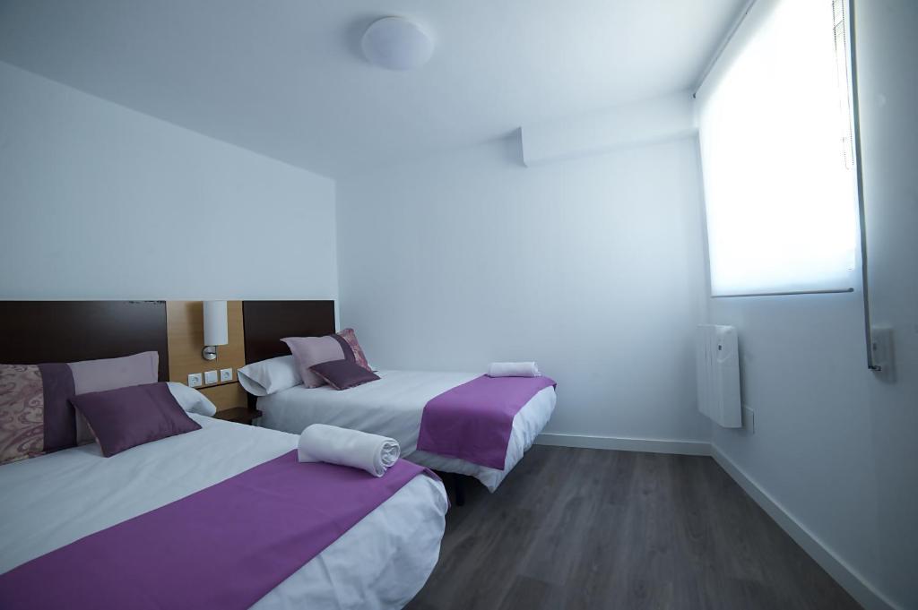 um quarto de hotel com duas camas e uma janela em Apartamentos Barrio Húmedo Catedral 2 em Leão