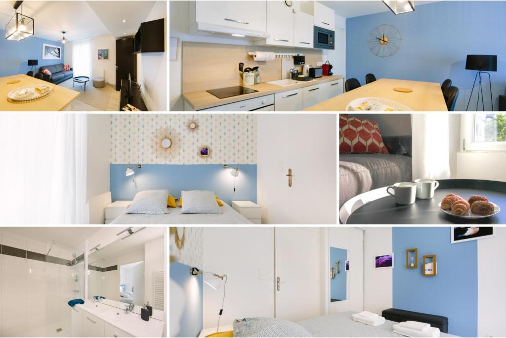 a collage of photos of a kitchen and a bedroom at Appartistic - Appartement des artistes in Nantes