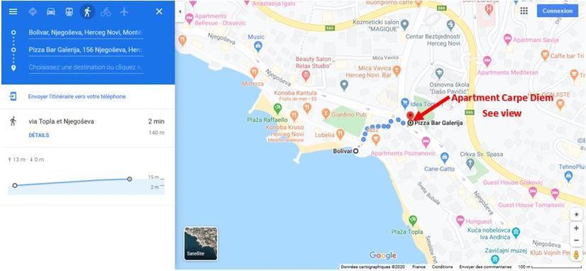 a screenshot of a map with a red arrow at Appartement Carpe diem vue mer in Herceg-Novi