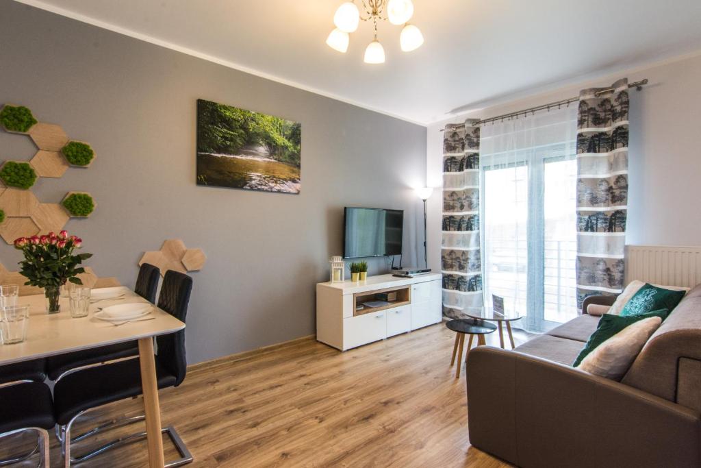 Televízia a/alebo spoločenská miestnosť v ubytovaní Apartamenty Izerskie - ul. Cicha 13H-I