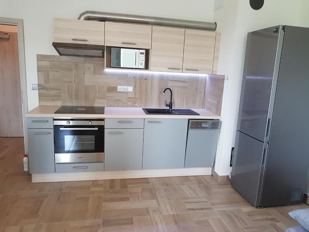 Kuchyň nebo kuchyňský kout v ubytování Apartmány Stráň