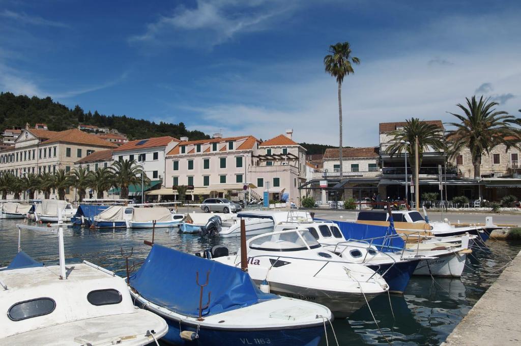 a bunch of boats are docked in a harbor at Apartment Seman in Vela Luka
