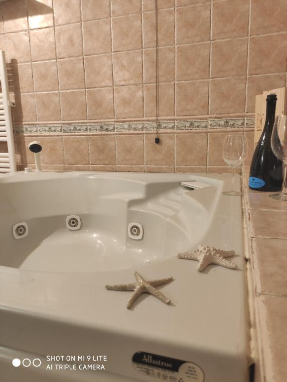 two starfish sitting on top of a bath tub at Secret Garden Mandello in Mandello del Lario