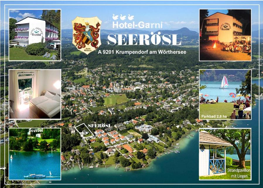 eine Collage mit Bildern eines Resorts in der Unterkunft Hotel Garni Seerösl am Wörthersee , Kärnten in Krumpendorf am Wörthersee