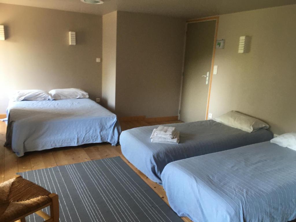 una habitación de hotel con 2 camas en una habitación en L'Atelier du Pont de Mars en Mars