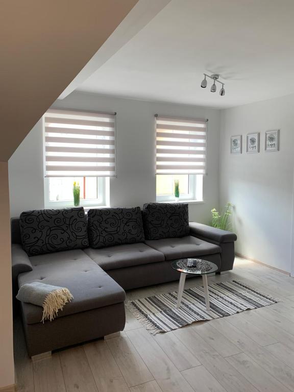 a living room with a couch and a table at Apartamenty Zieleniec-Julia 3 in Duszniki Zdrój