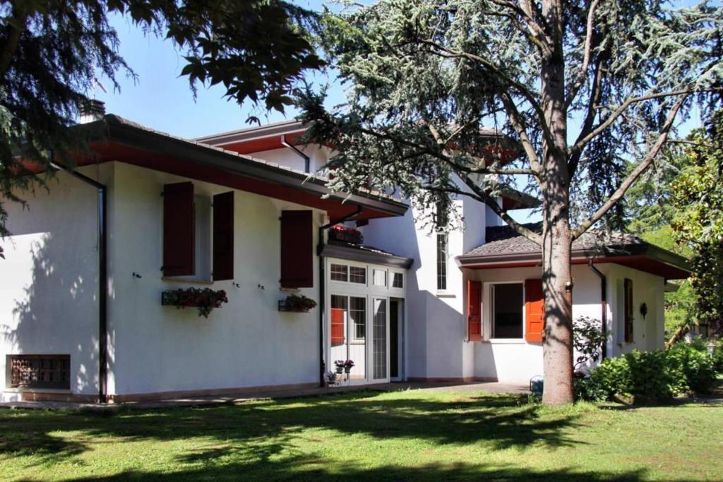 una casa blanca con un árbol en el patio en B&B Vanessa House, en Martellago