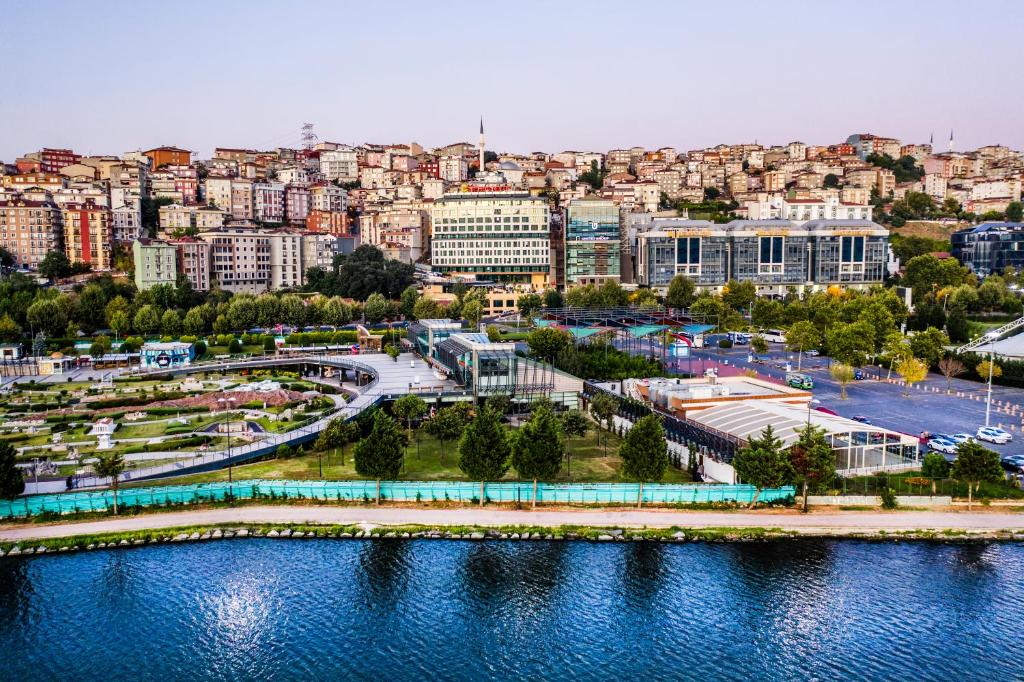 an aerial view of a city with a river at Clarion Hotel Golden Horn in Istanbul