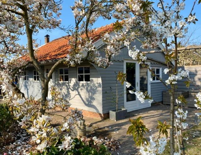 a white house with a tree in front of it at Bed and Breakfast Het Emmapark Medemblik in Medemblik