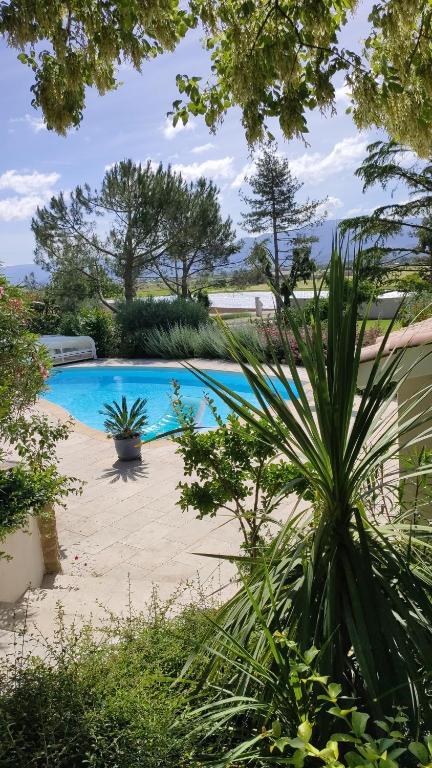 a swimming pool in a yard with plants at La Villa Moursoise 4 Etoiles in Mours-Saint-EusÃ¨be