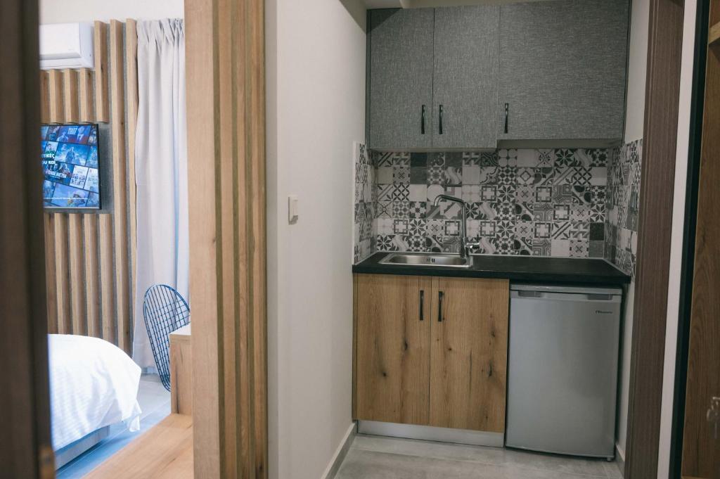 Kuchyň nebo kuchyňský kout v ubytování Hotel Hermes Pieria