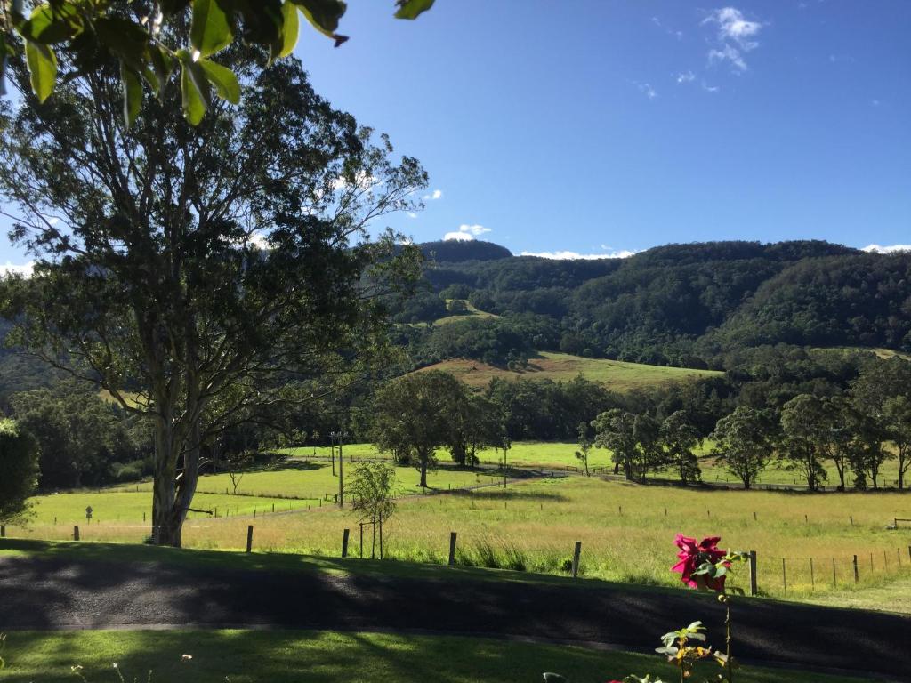 uma vista de um campo com uma árvore em primeiro plano em Tantallon em Berry