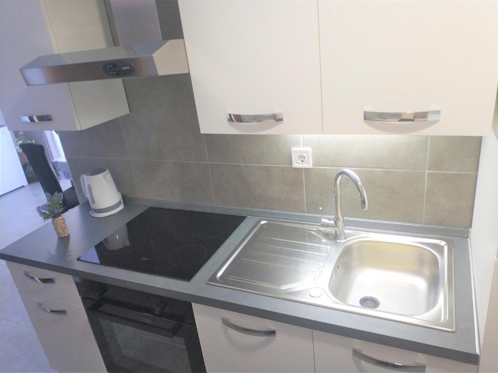 Kuchyň nebo kuchyňský kout v ubytování Apartments Rak