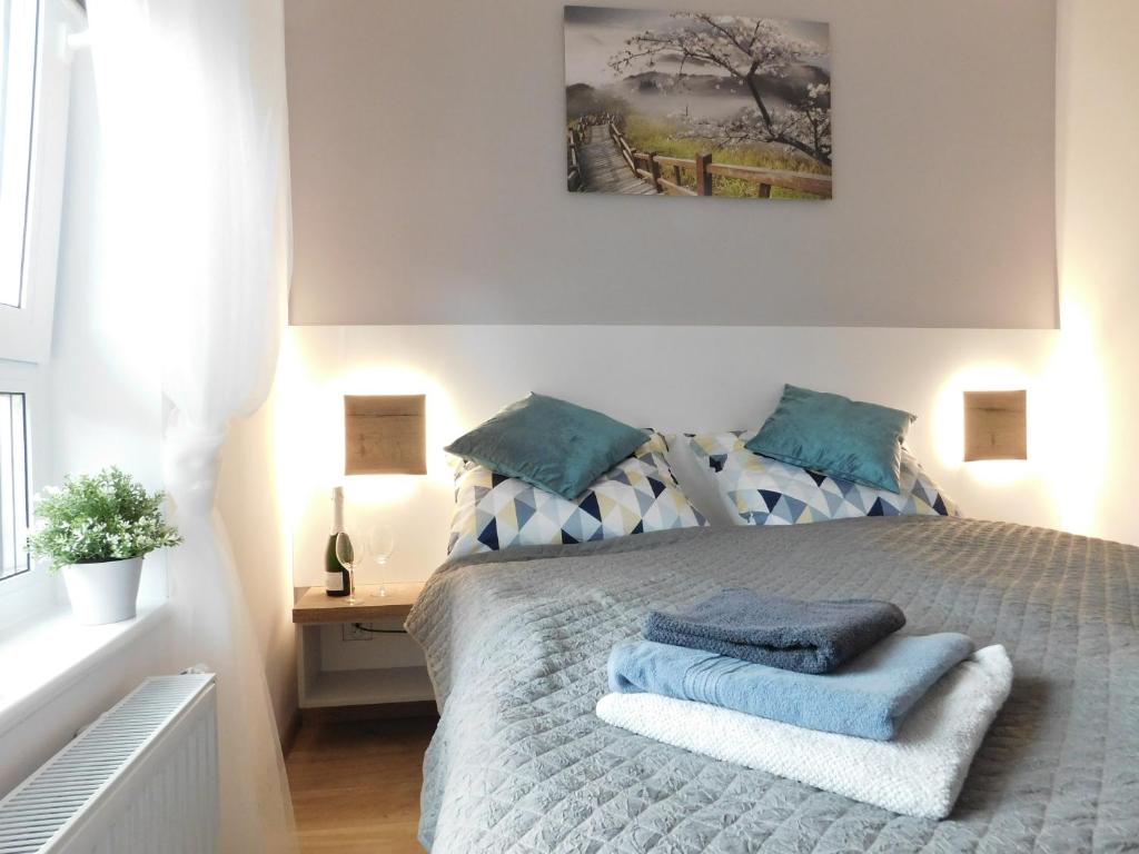 Postel nebo postele na pokoji v ubytování Apartament Zielone Wzgórze