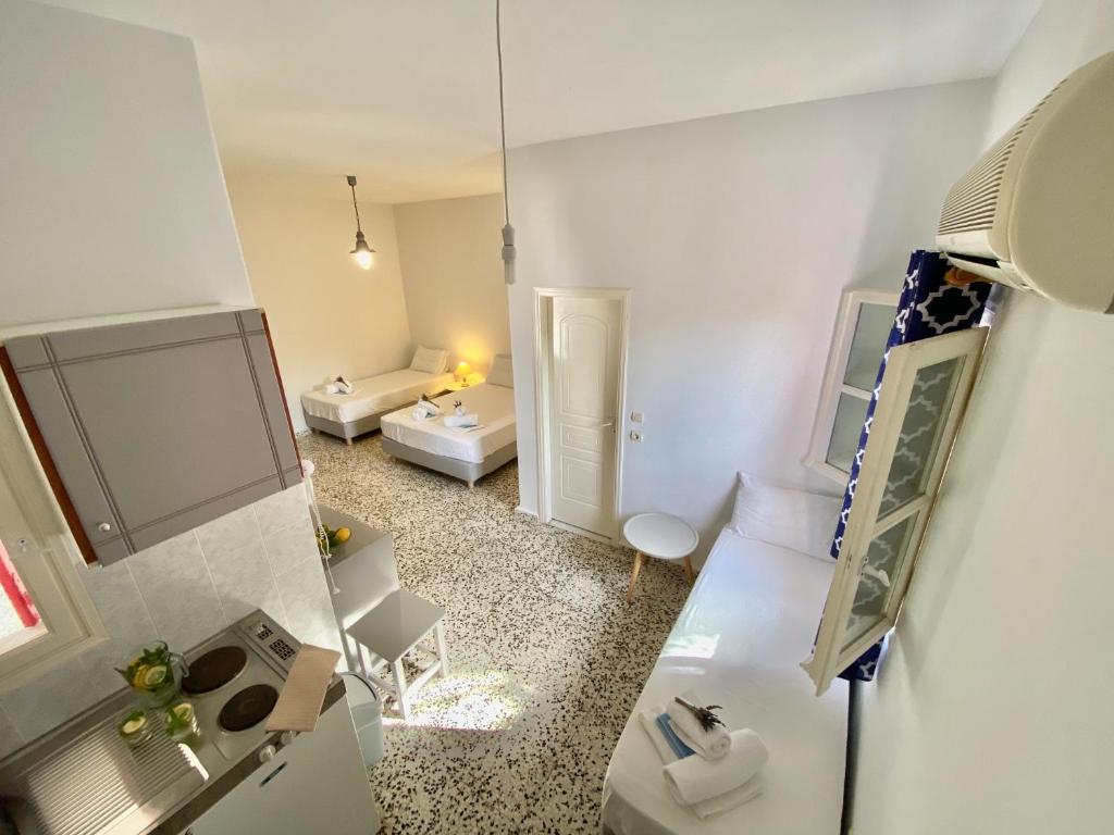 a view of a small room with a bathroom at Anna Studios in Katapola