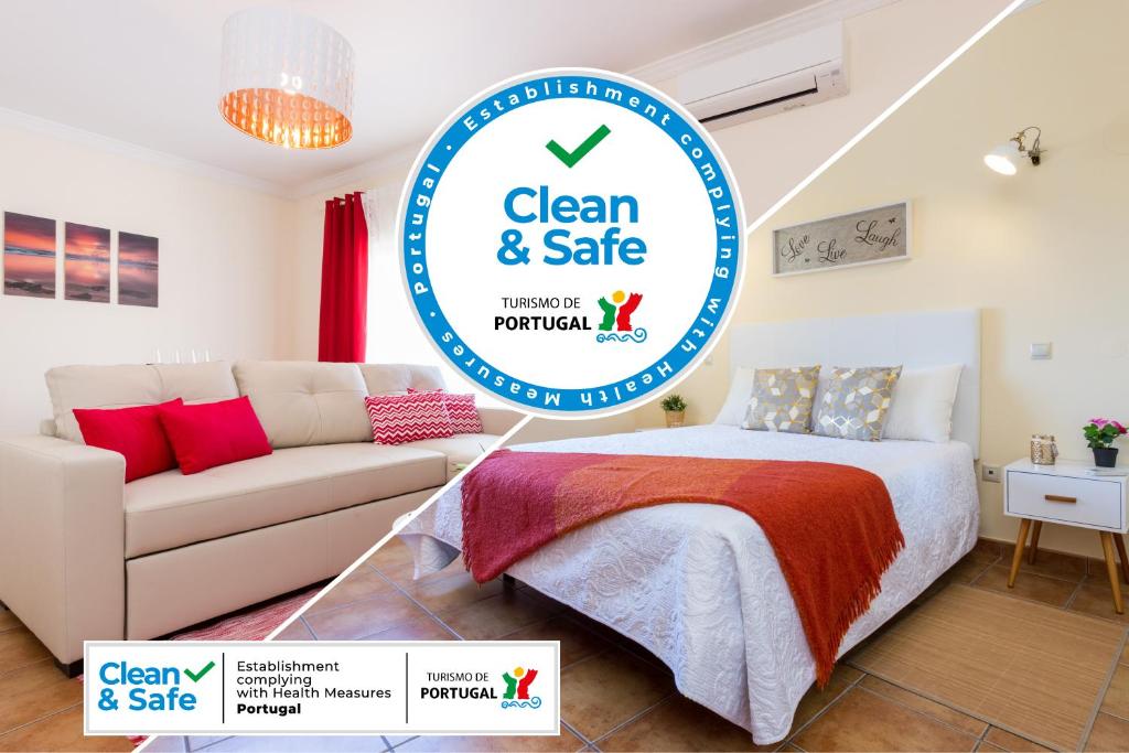 un cartel que diga limpio y seguro en un dormitorio en Casa Lagos, en Lagos